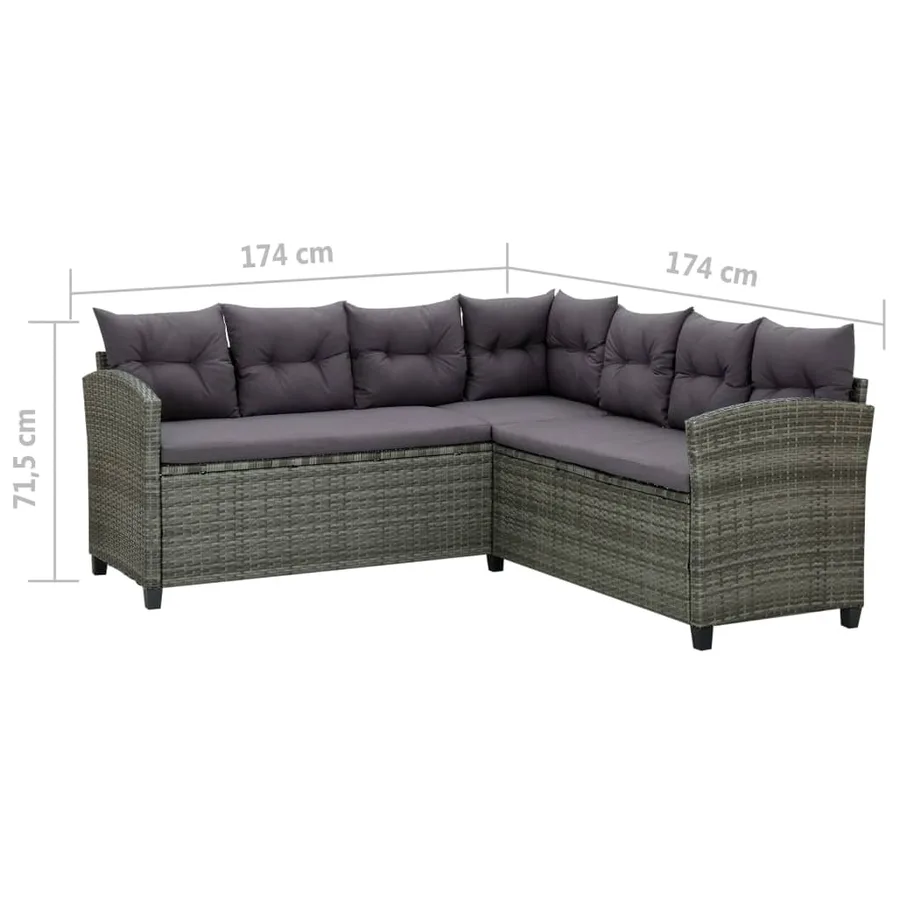 Salon de jardin 6 pcs avec coussins résine tressée gris - 13