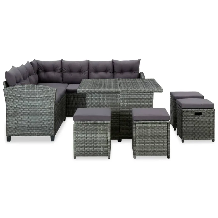 Salon de jardin 6 pcs avec coussins résine tressée gris - 2