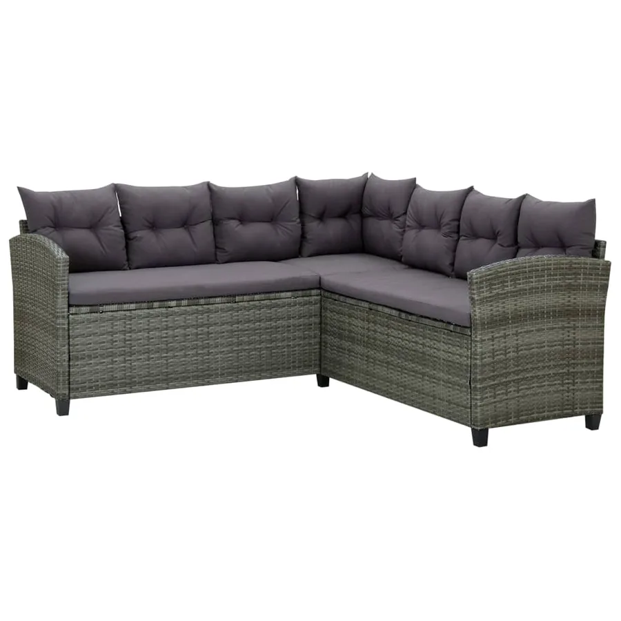 Salon de jardin 6 pcs avec coussins résine tressée gris - 3