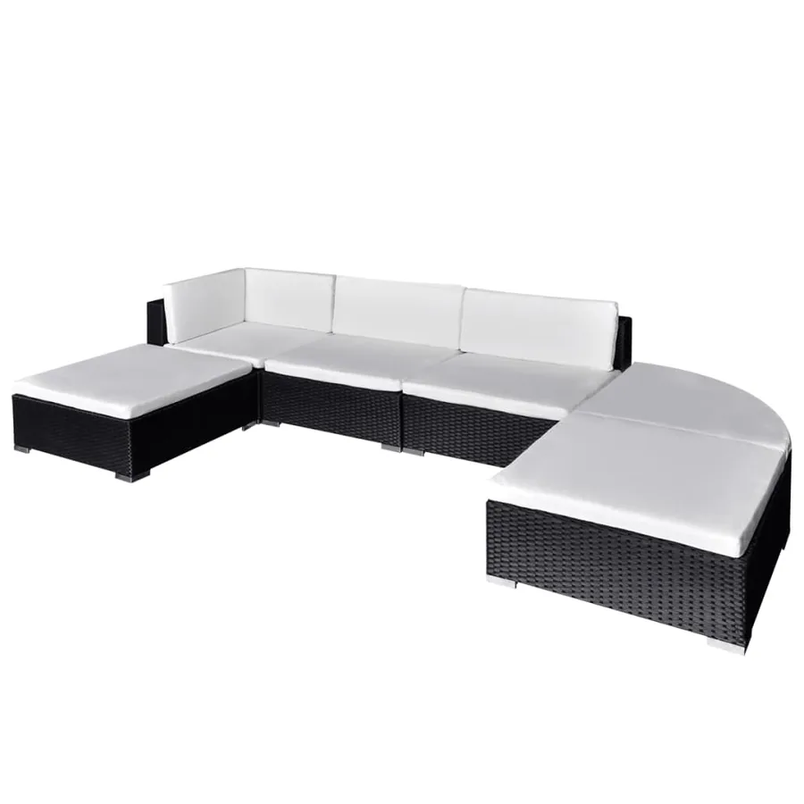 Salon de jardin 6 pcs avec coussins résine tressée noir