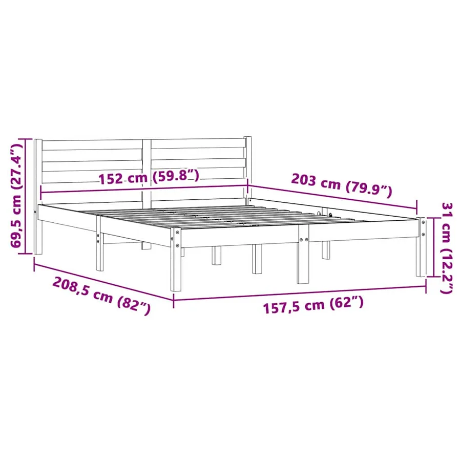 Cadre de lit Naturel 208,5 x 157,5 x 69,5 cm Bois de Pin Massif - 9