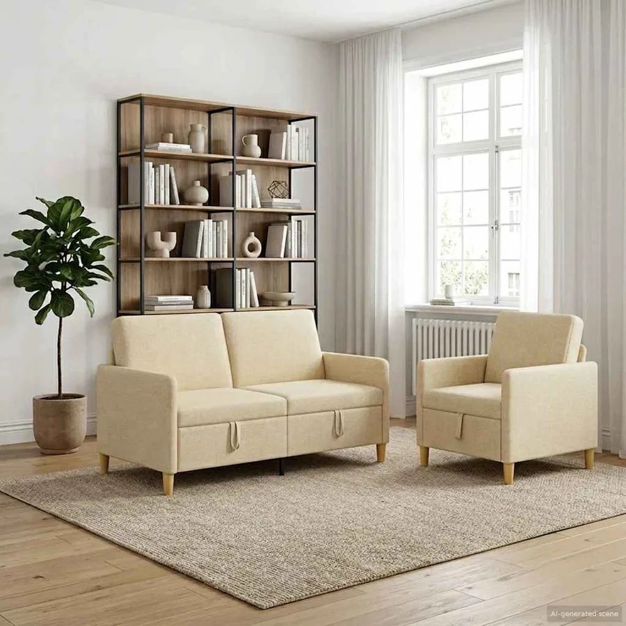 Canapé avec rangement 2 pcs Crème Polyester - 3