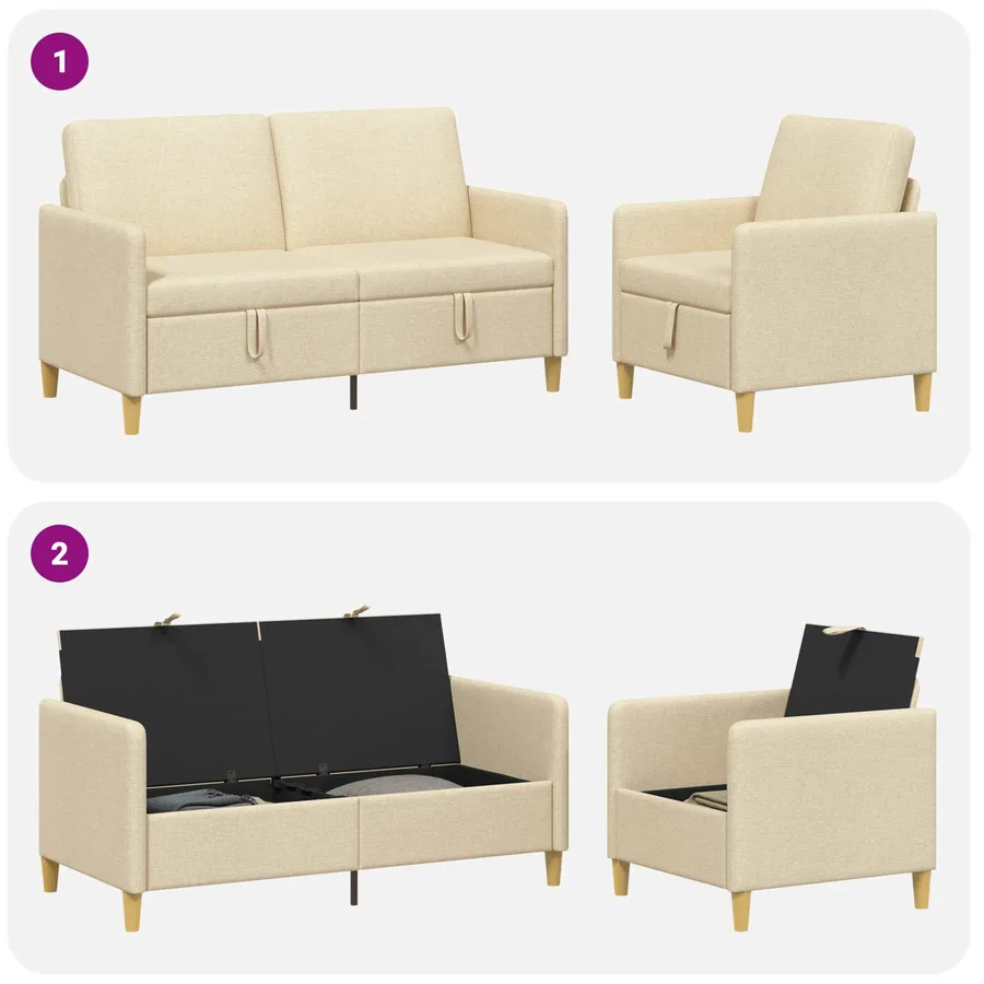 Canapé avec rangement 2 pcs Crème Polyester - 4
