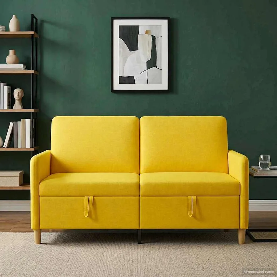 Sofa avec rangement Jaune clair 152 x 78 x 87 cm Polyester - 3