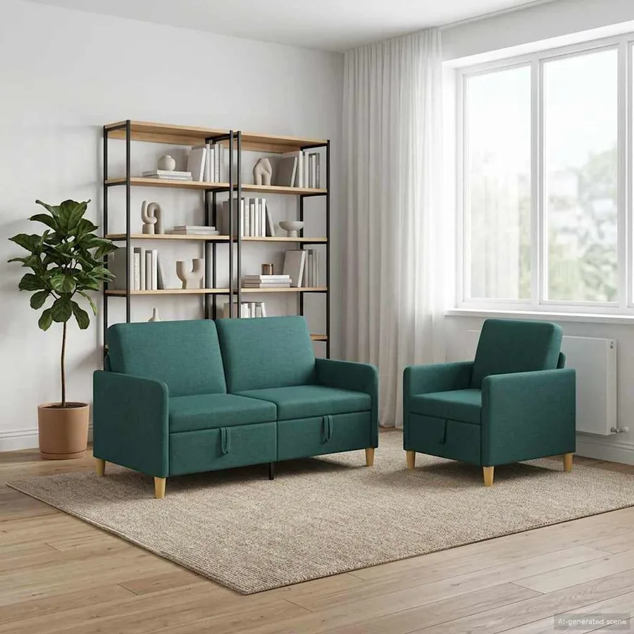 Canapé avec rangement 2 pcs Vert foncé Polyester