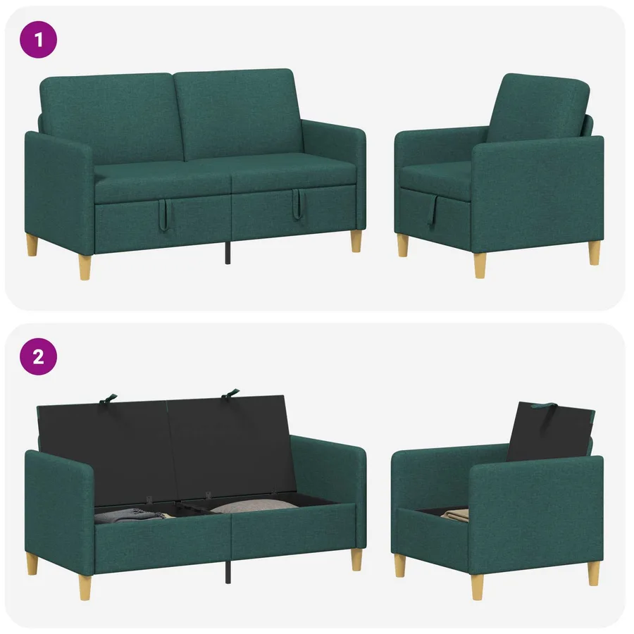 Canapé avec rangement 2 pcs Vert foncé Polyester - 4