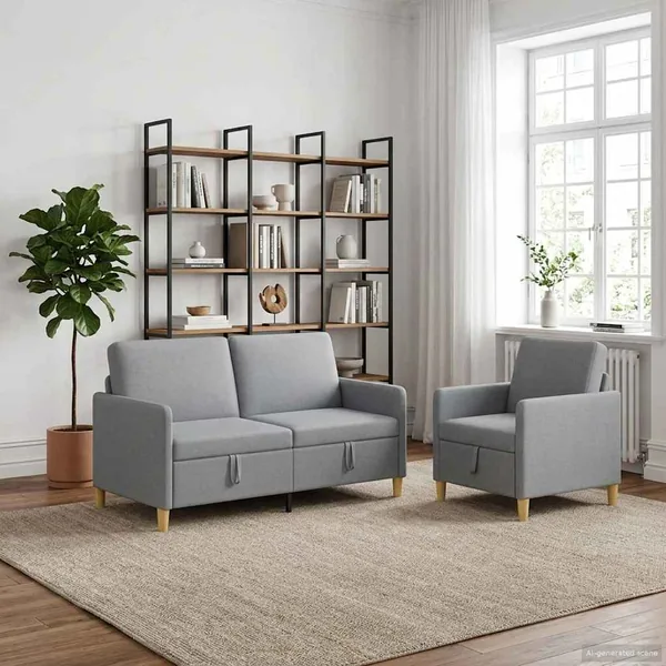 Canapé avec rangement 2 pcs Gris clair Polyester