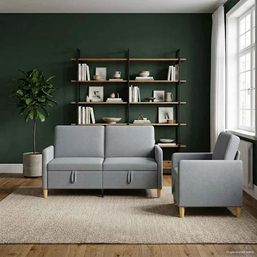 Canapé avec rangement 2 pcs Gris clair Polyester - 3