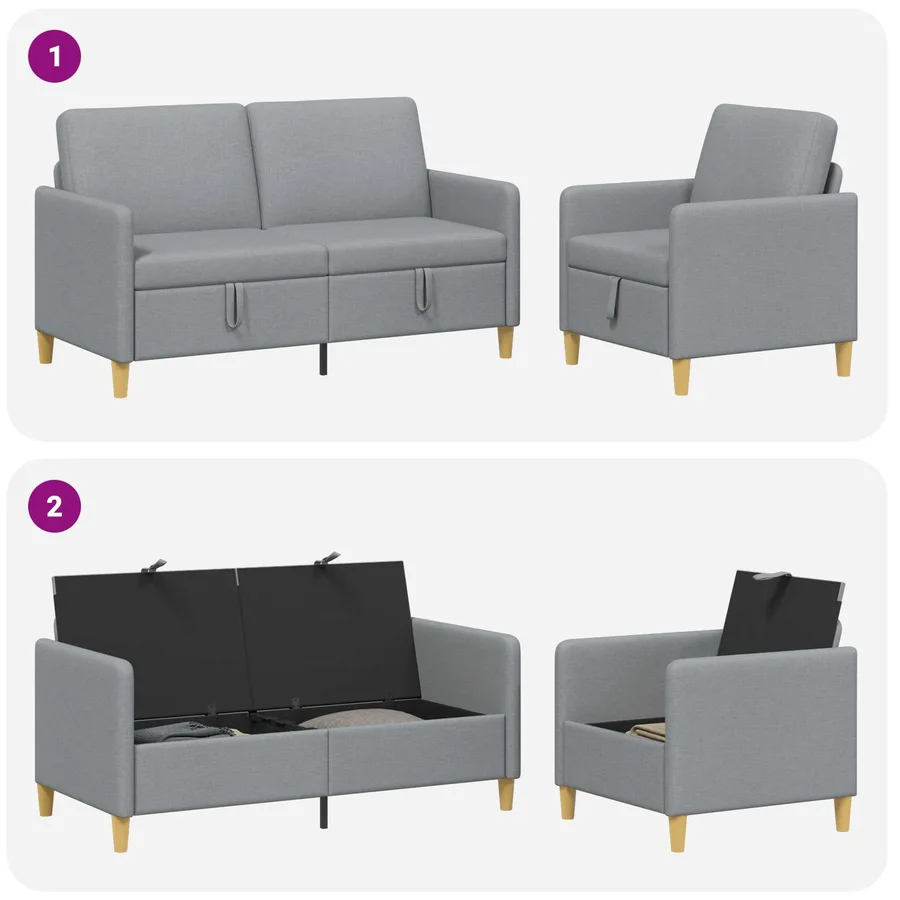 Canapé avec rangement 2 pcs Gris clair Polyester - 4