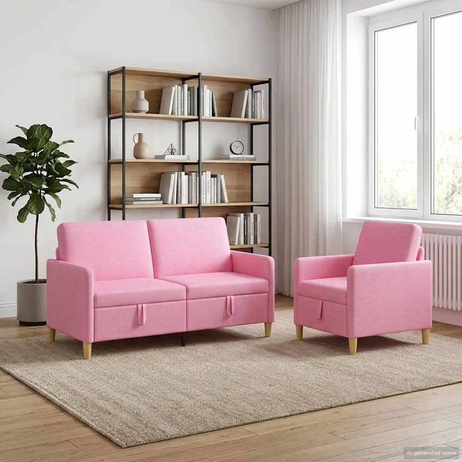 Canapé avec rangement 2 pcs Rose Polyester