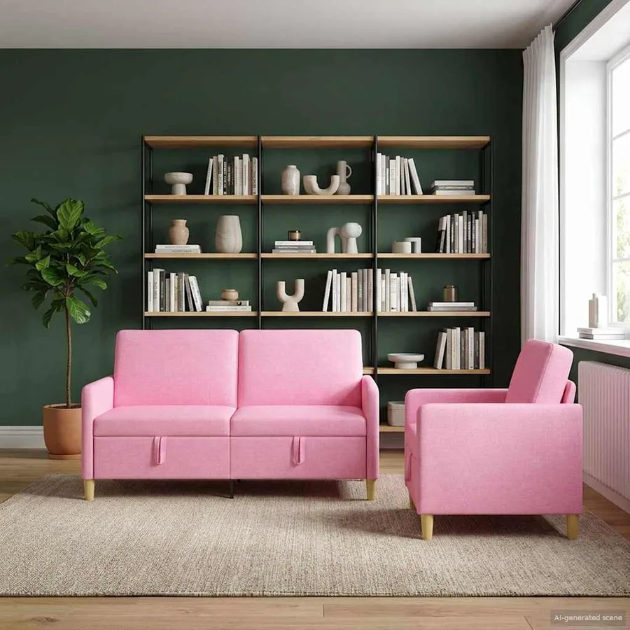 Canapé avec rangement 2 pcs Rose Polyester - 3