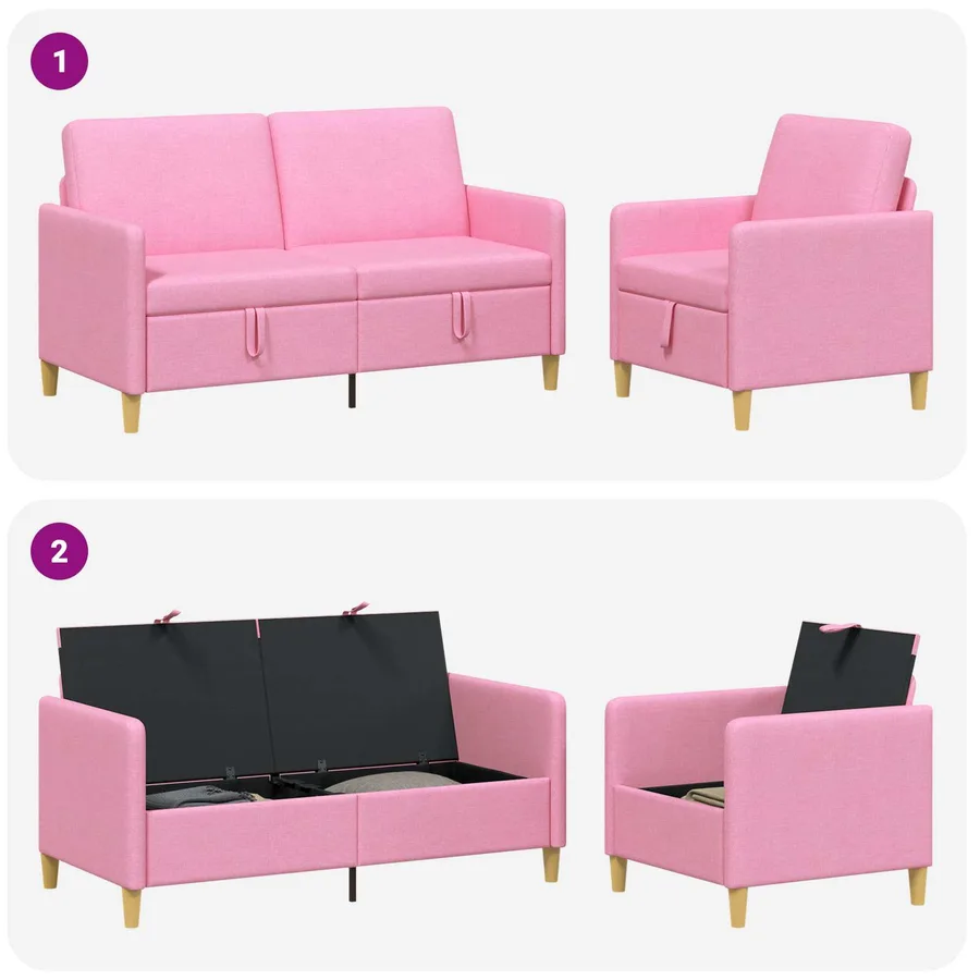 Canapé avec rangement 2 pcs Rose Polyester - 4