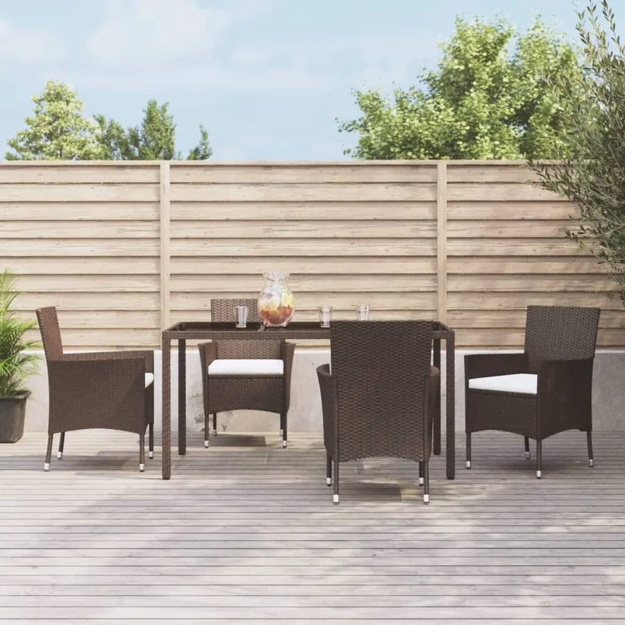 Ensemble à manger de jardin 5 pcs et coussins marron poly rotin