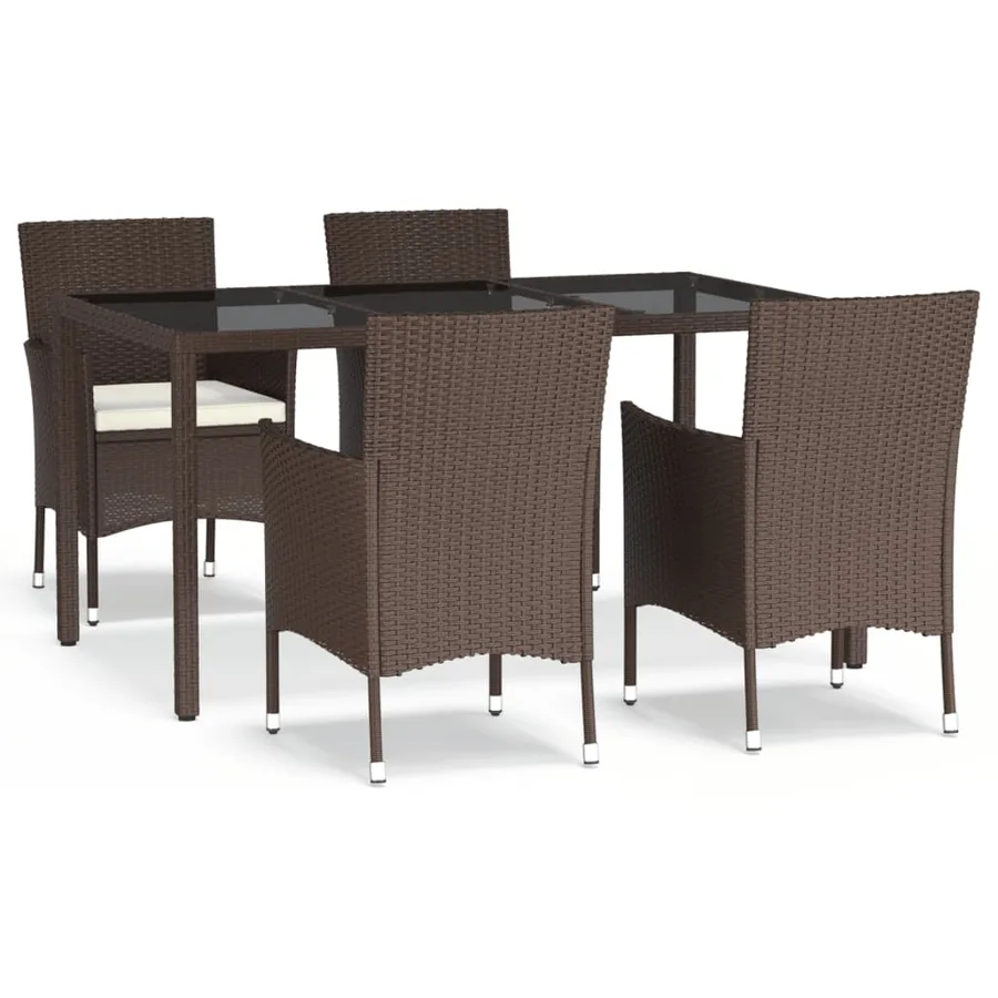 Ensemble à manger de jardin 5 pcs et coussins marron poly rotin - 2