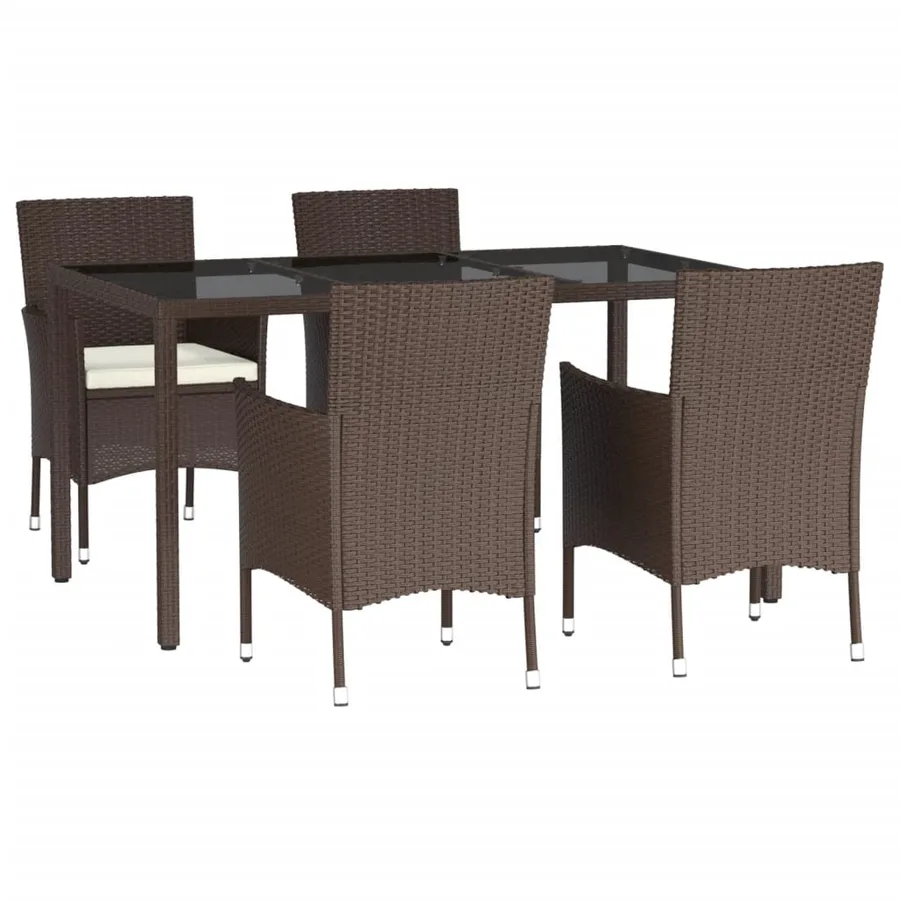 Ensemble à manger de jardin 5 pcs et coussins marron poly rotin - 3