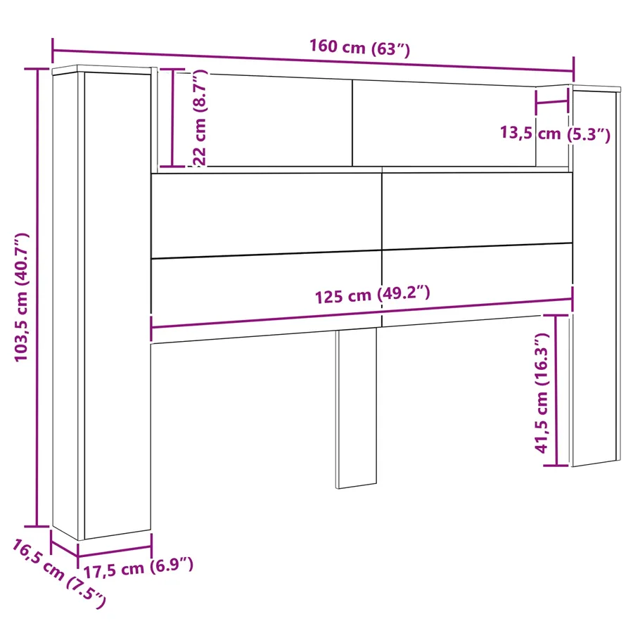Tête de lit de rangement avec LED Bois ancien 160 cm - 11