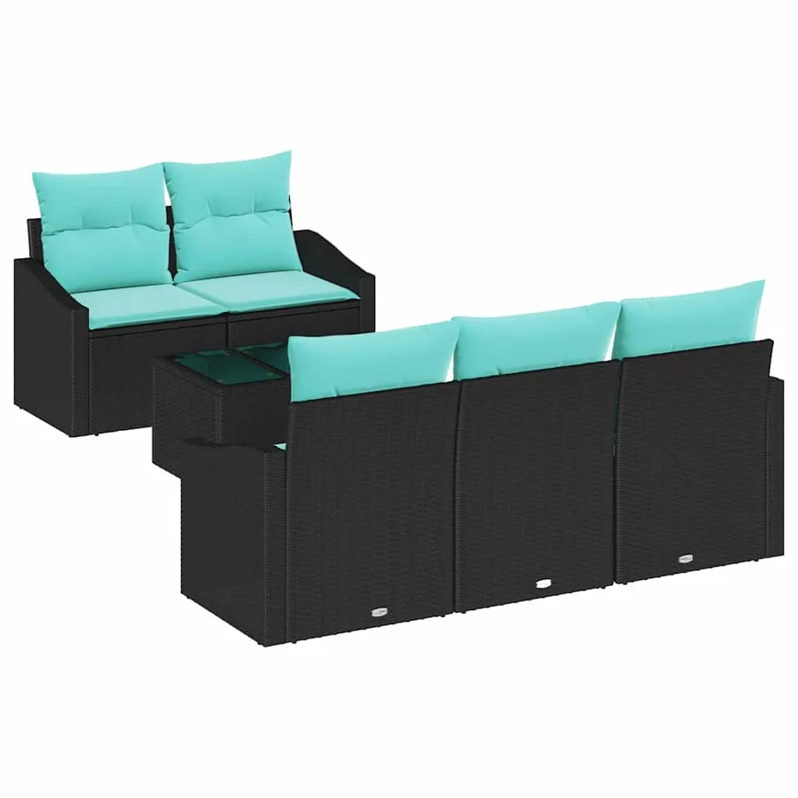 Ensemble de Canapés 6 pcs Noir et turquoise polyrotin - 2