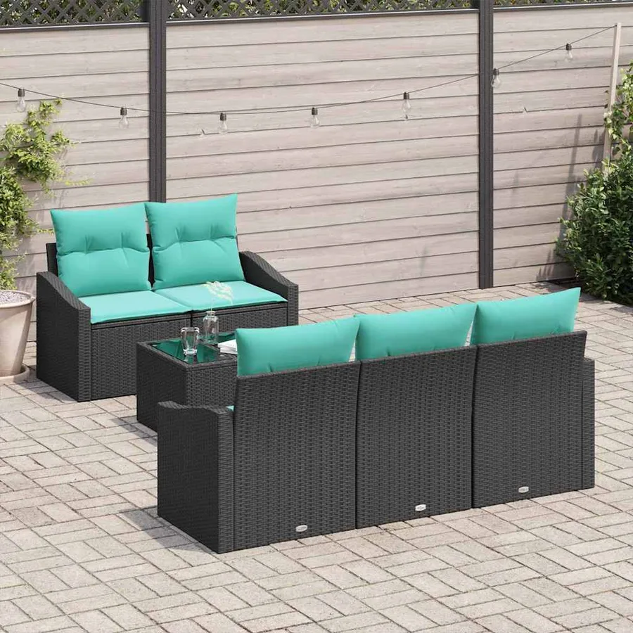 Ensemble de Canapés 6 pcs Noir et turquoise polyrotin - 3