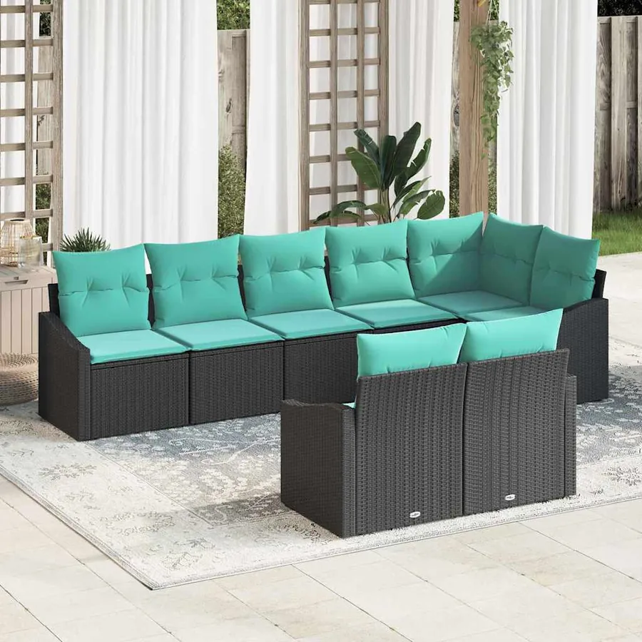 Ensemble de Canapés avec coussin 8 pcs Noir polyrotin