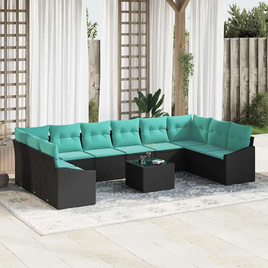 Ensemble de Canapés avec coussin 11 pcs Noir polyrotin