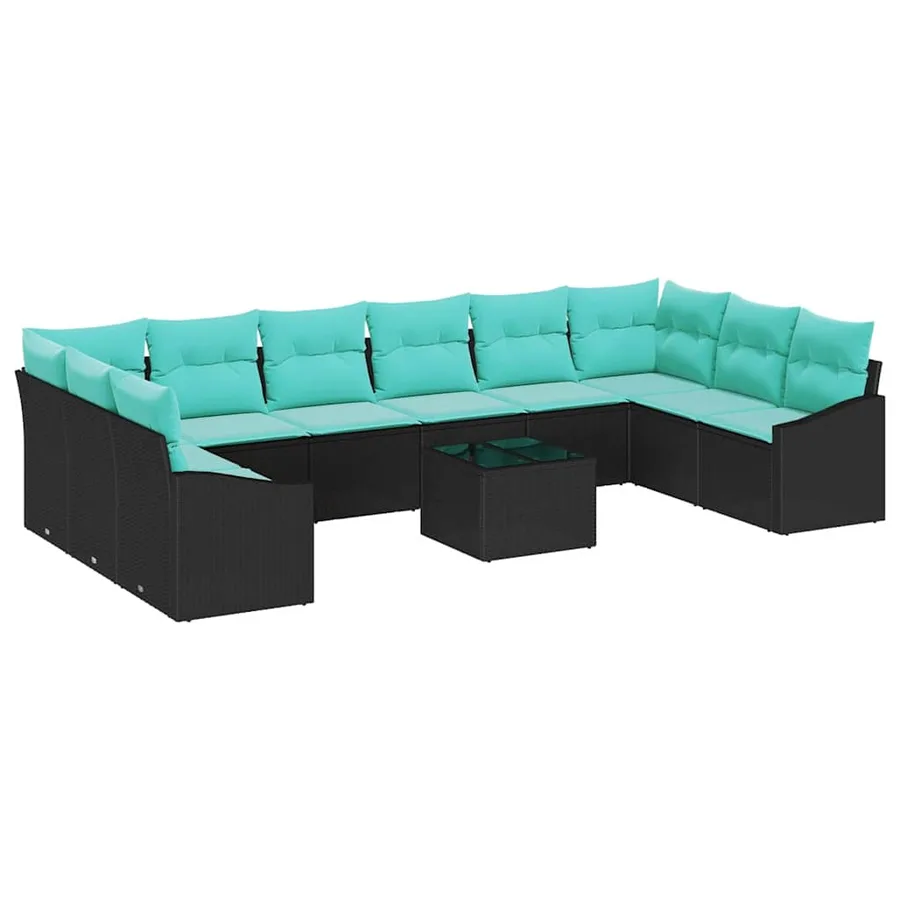 Ensemble de Canapés avec coussin 11 pcs Noir polyrotin - 2