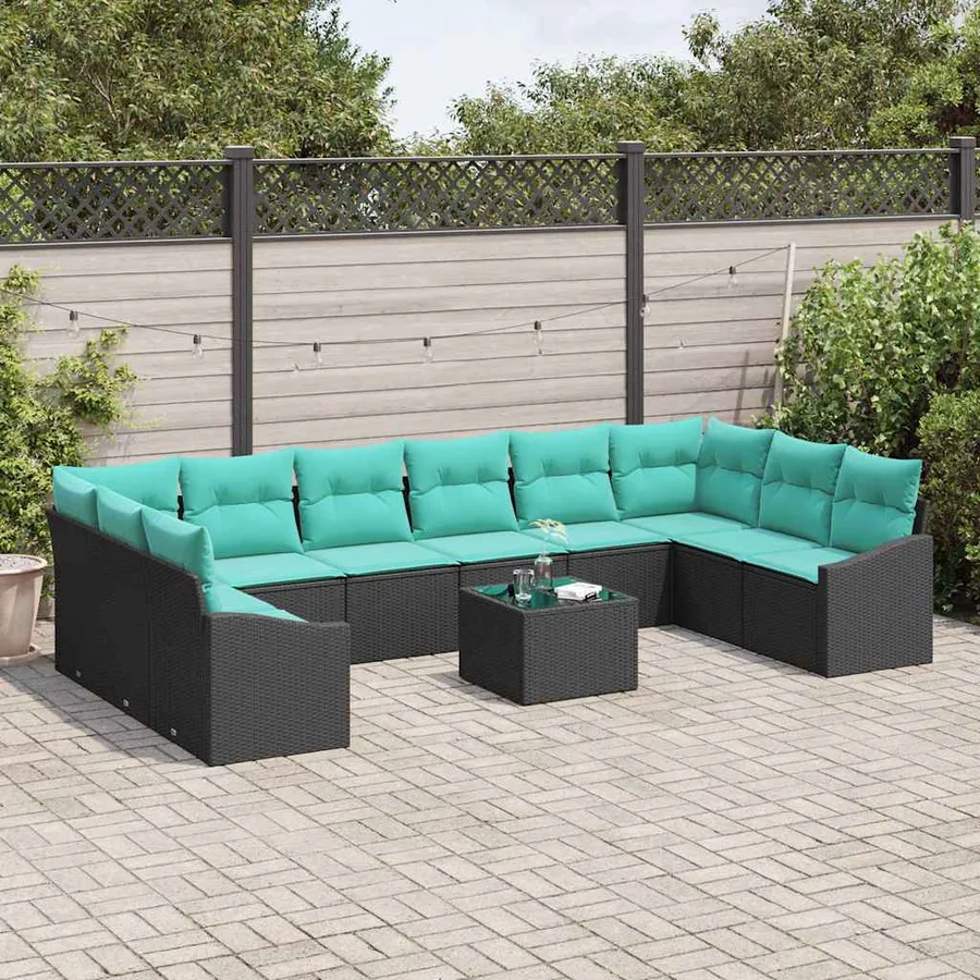 Ensemble de Canapés avec coussin 11 pcs Noir polyrotin - 3