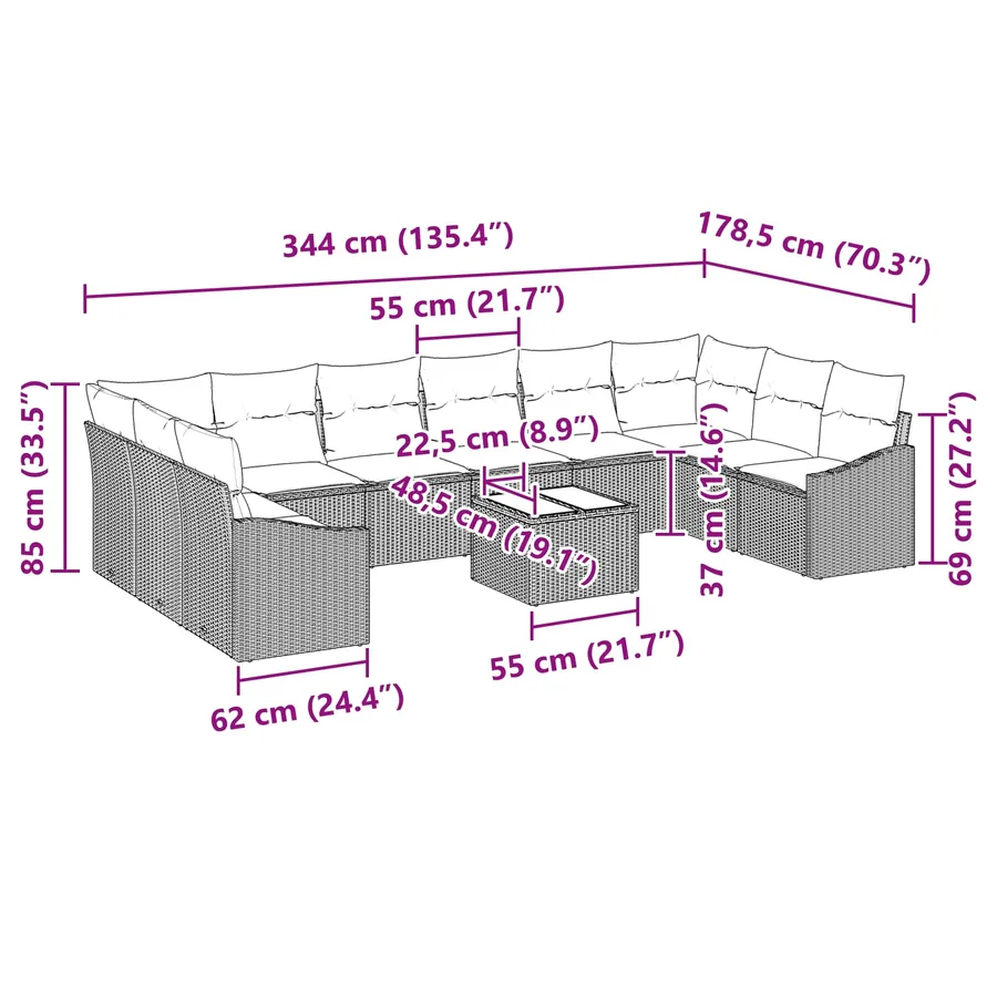 Ensemble de Canapés avec coussin 11 pcs Noir polyrotin - 9