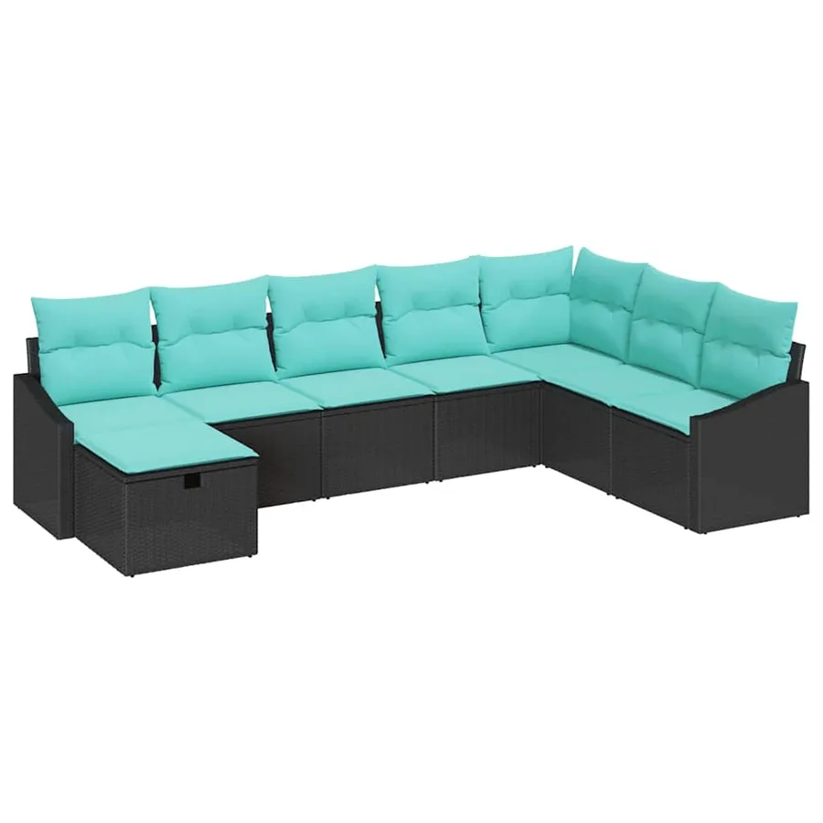 Ensemble de canapé de jardin avec coussin 8 pcs Noir Poly rotin - 2
