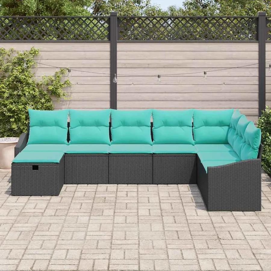Ensemble de canapé de jardin avec coussin 8 pcs Noir Poly rotin - 3