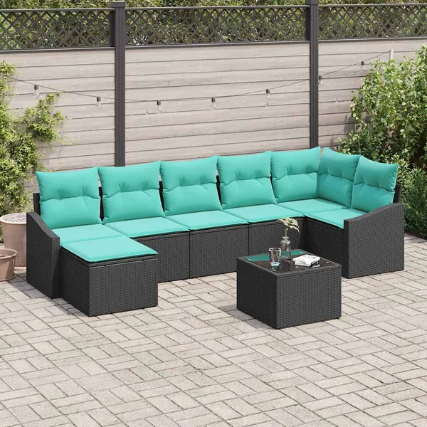 Ensemble de Canapés avec coussin 8 pcs Noir polyrotin