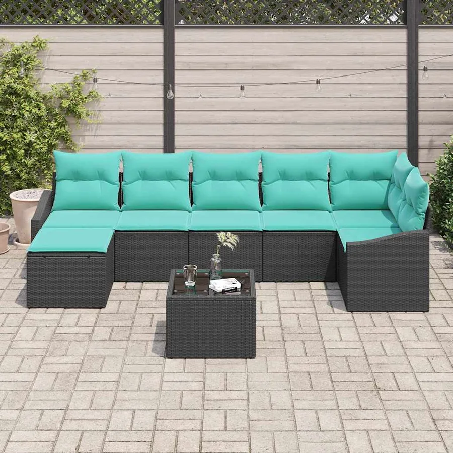 Ensemble de Canapés avec coussin 8 pcs Noir polyrotin - 3