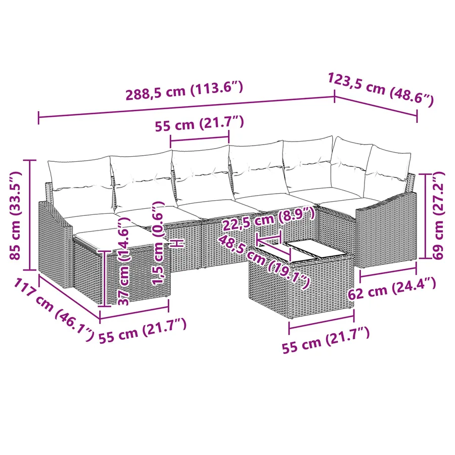 Ensemble de Canapés avec coussin 8 pcs Noir polyrotin - 8