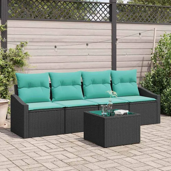 Ensemble de Canapés 5 pcs Noir et turquoise polyrotin