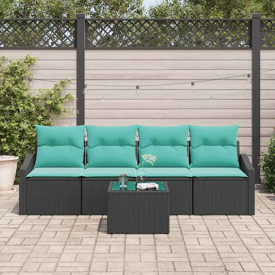Ensemble de Canapés 5 pcs Noir et turquoise polyrotin - 3