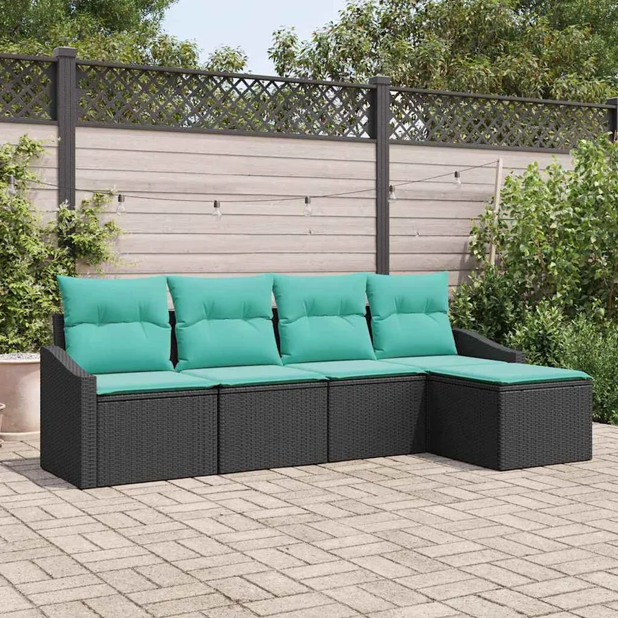 Ensemble de Canapés avec coussin 5 pcs Noir polyrotin