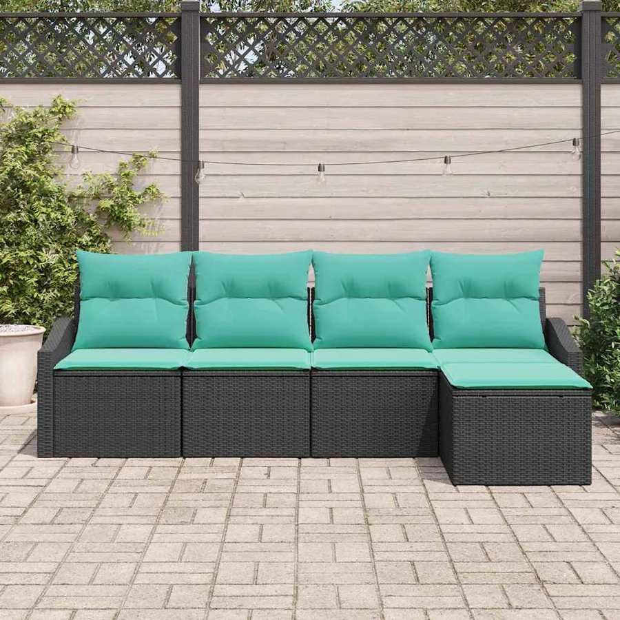 Ensemble de Canapés avec coussin 5 pcs Noir polyrotin - 3