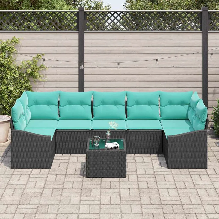 Ensemble de Canapés 8 pcs Noir et turquoise polyrotin - 3