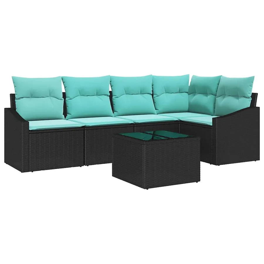 Ensemble de Canapés avec coussin 6 pcs Noir polyrotin - 2