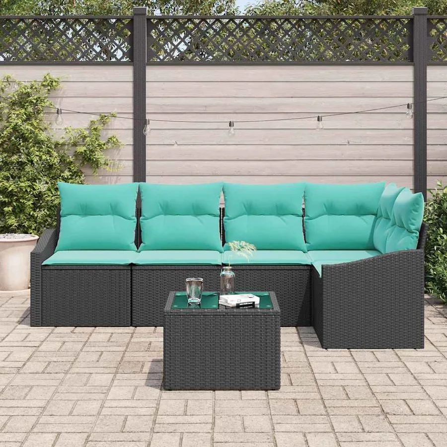 Ensemble de Canapés avec coussin 6 pcs Noir polyrotin - 3
