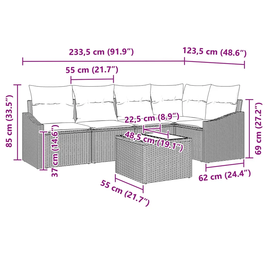 Ensemble de Canapés avec coussin 6 pcs Noir polyrotin - 9