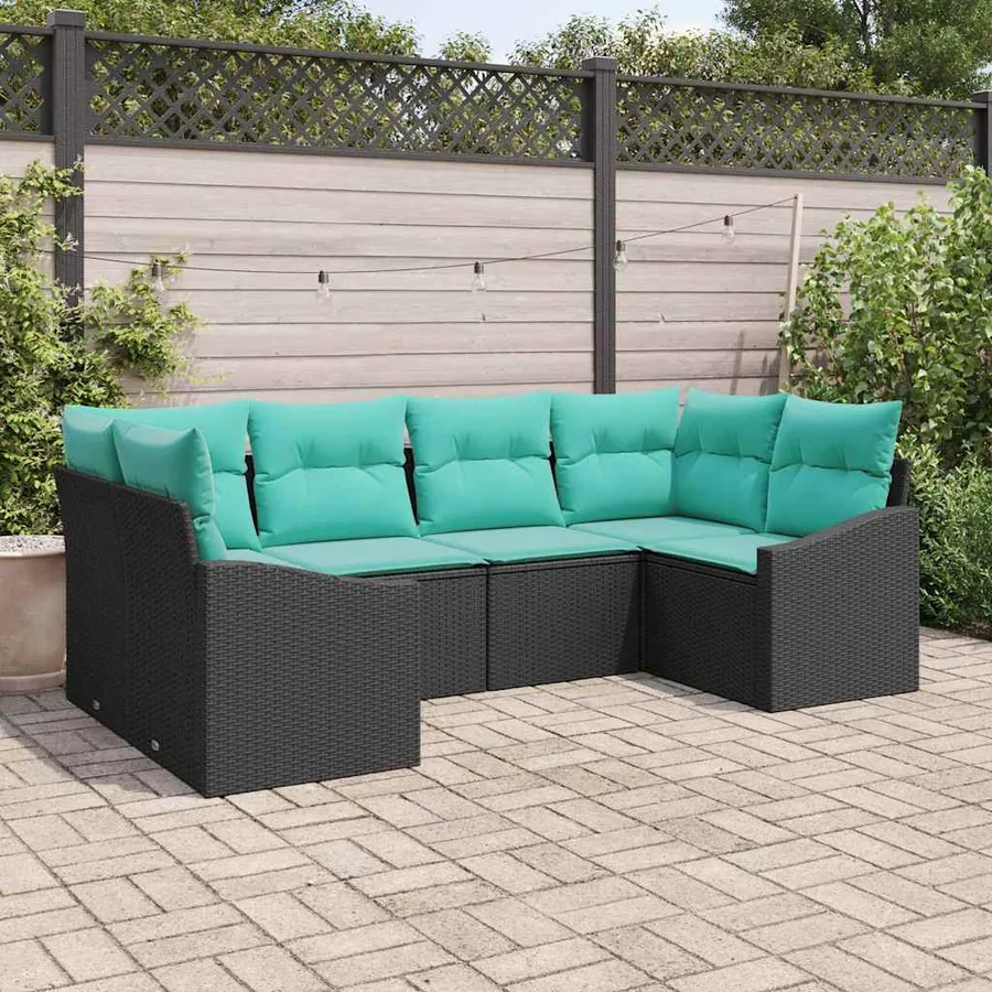 Ensemble de Canapés avec coussin 6 pcs Noir polyrotin