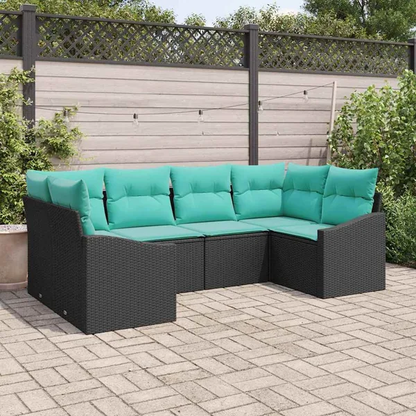 Ensemble de Canapés avec coussin 6 pcs Noir polyrotin