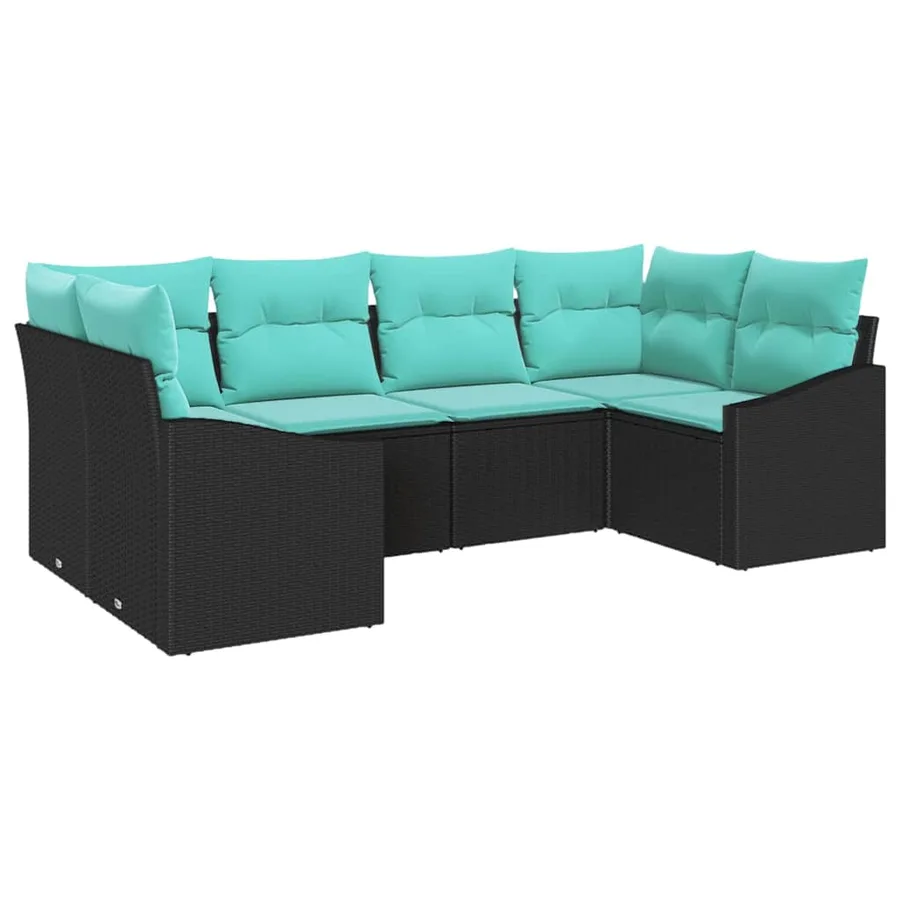 Ensemble de Canapés avec coussin 6 pcs Noir polyrotin - 2