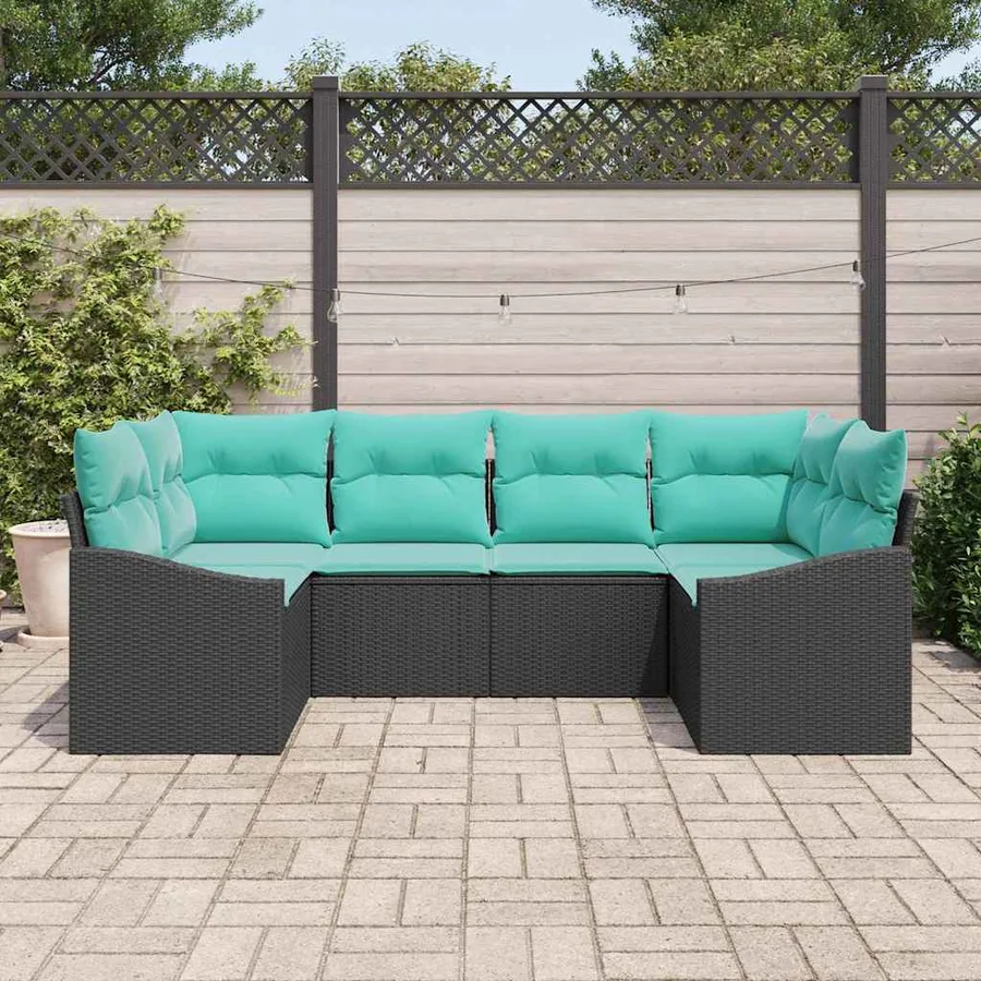 Ensemble de Canapés avec coussin 6 pcs Noir polyrotin - 3