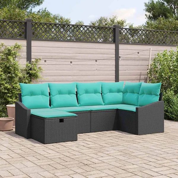 Ensemble de Canapés avec coussin 6 pcs Noir polyrotin
