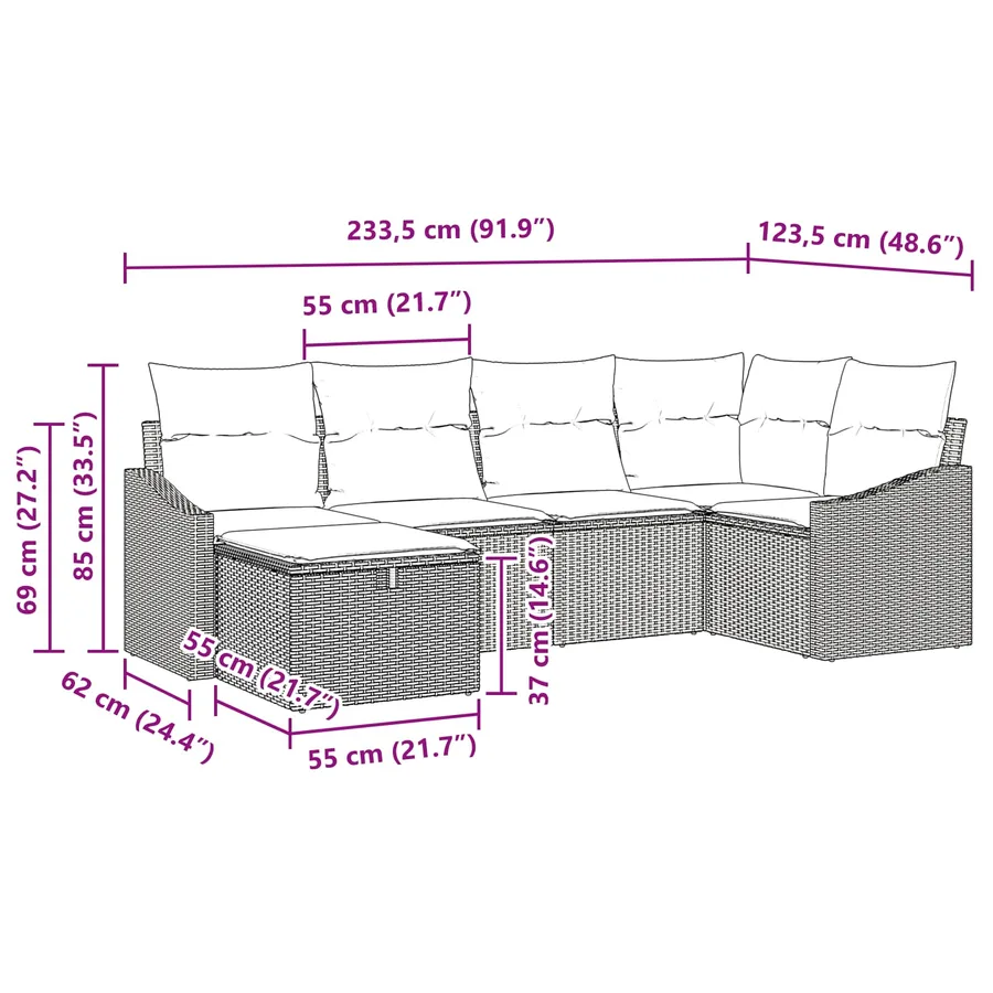 Ensemble de Canapés avec coussin 6 pcs Noir polyrotin - 8