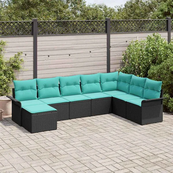 Ensemble de canapé de jardin avec coussin 8 pcs Noir polyrotin
