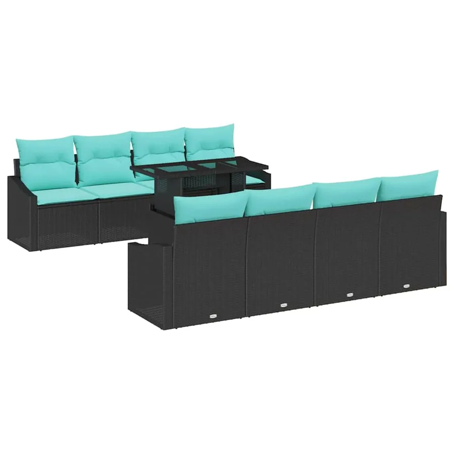 Ensemble de canapé de jardin 7 pcs Noir et Bleu polyrotin - 2