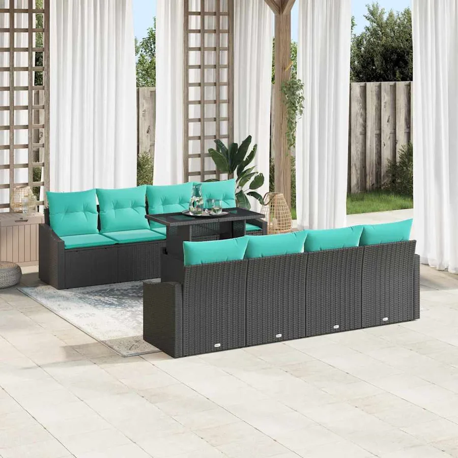 Ensemble de canapé de jardin 7 pcs Noir et Bleu polyrotin - 3