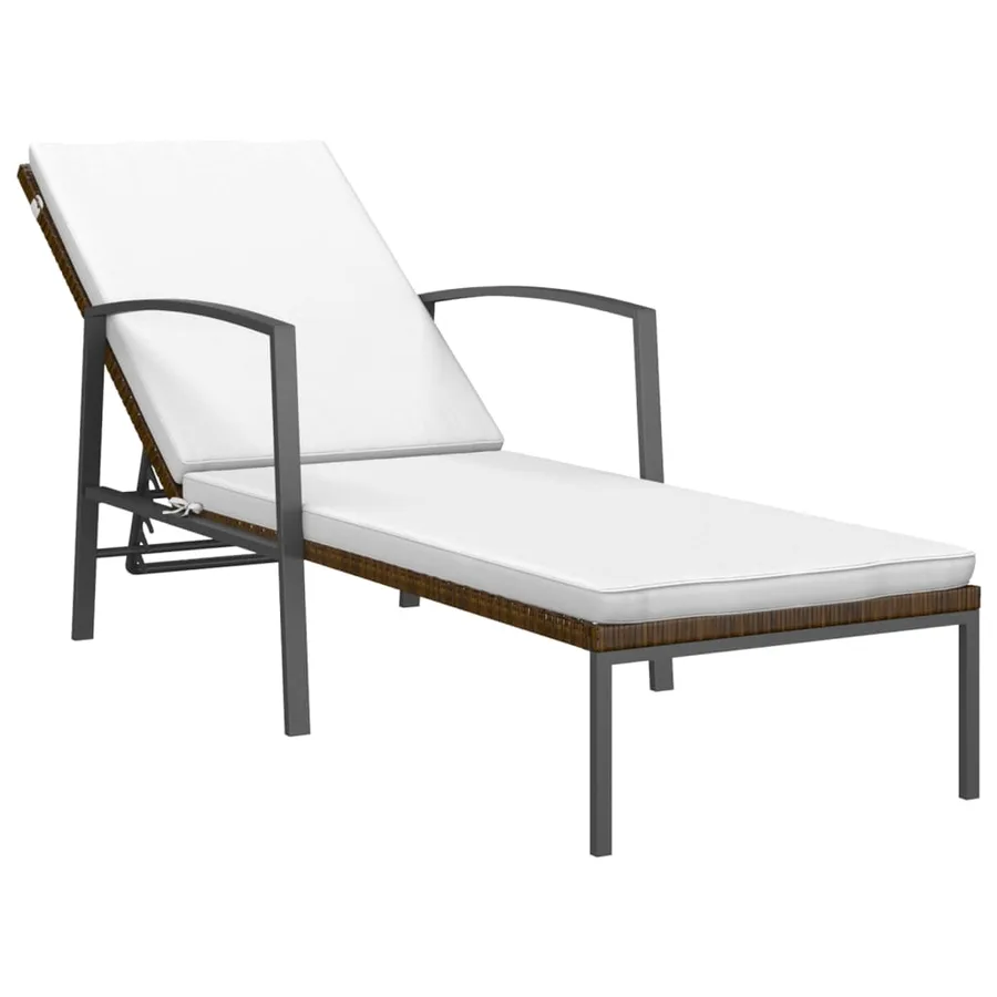 Chaise longue de jardin avec coussin Résine tressée Gris - 10